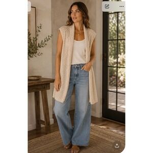 NWT Croft & Barrow Womens Petite Large Beige Knit Open Front Vest MSRP $44